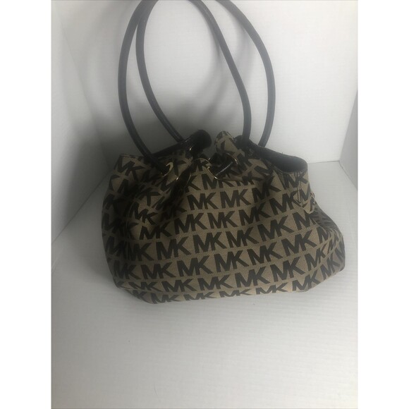 Michael Kors Jet Set Lg Gathered Tote Bag Purse Signature Brwn/black with Wallet - Picture 2 of 9